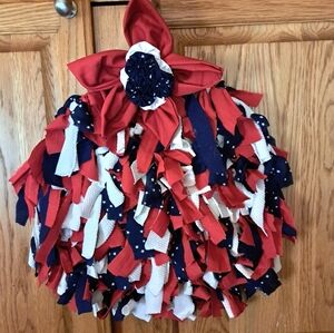 Patriotic Red, White, and Blue Rag  Wreath 16x16z" (4th Of JULY)